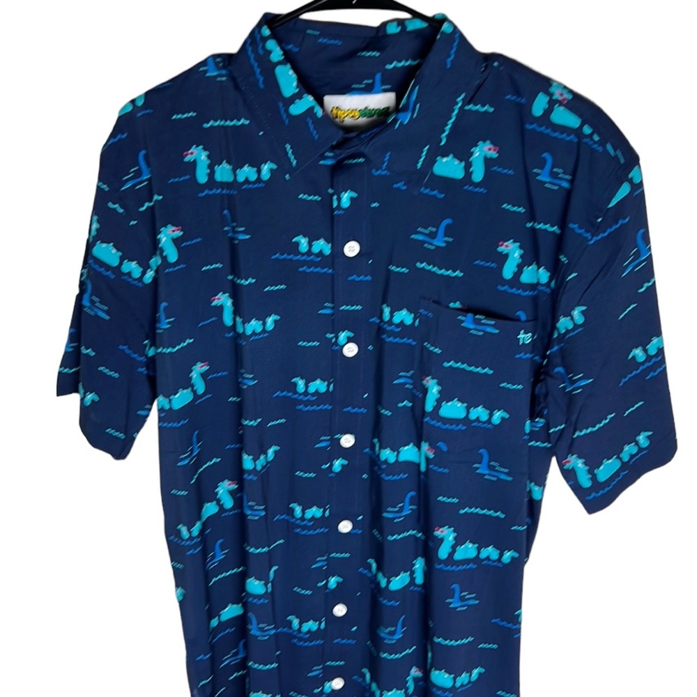Tipsy Elves Shirt Mens Medium Blue Nothin But  Nessy Button Up Hawaiian L